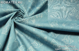 Ткань для джинсового платья Джинс Олени светло-синий